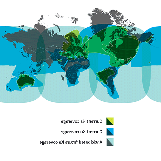 Viasat current Ku and Ka SATCOM coverage map with anticipated future Ka coverage